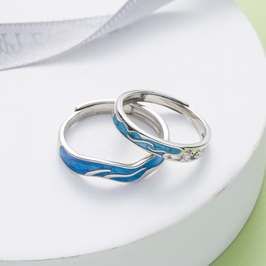 Blue Waves CZ Silver Couple Rings