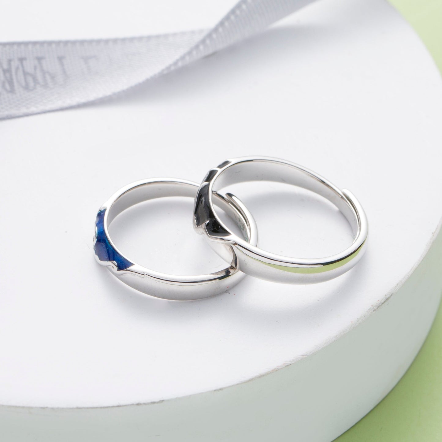 Waves and Mountain Silver Promise Rings