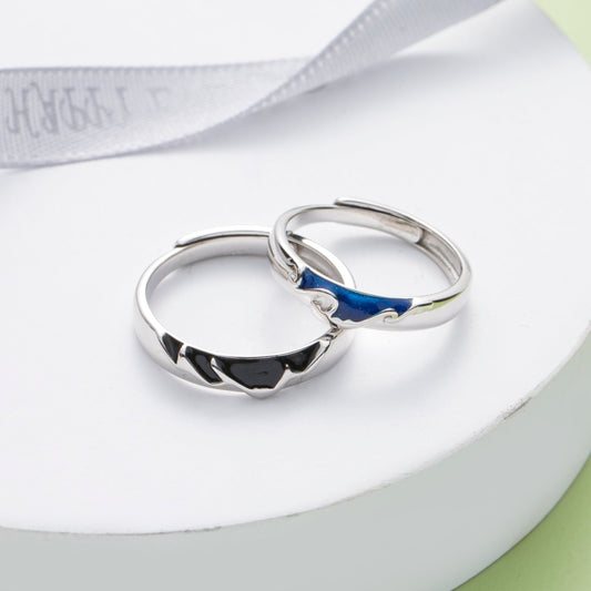 Waves and Mountain Silver Promise Rings