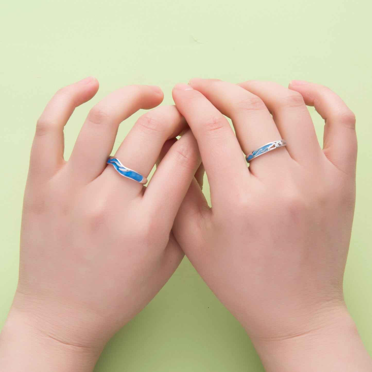 Blue Waves CZ Silver Couple Rings