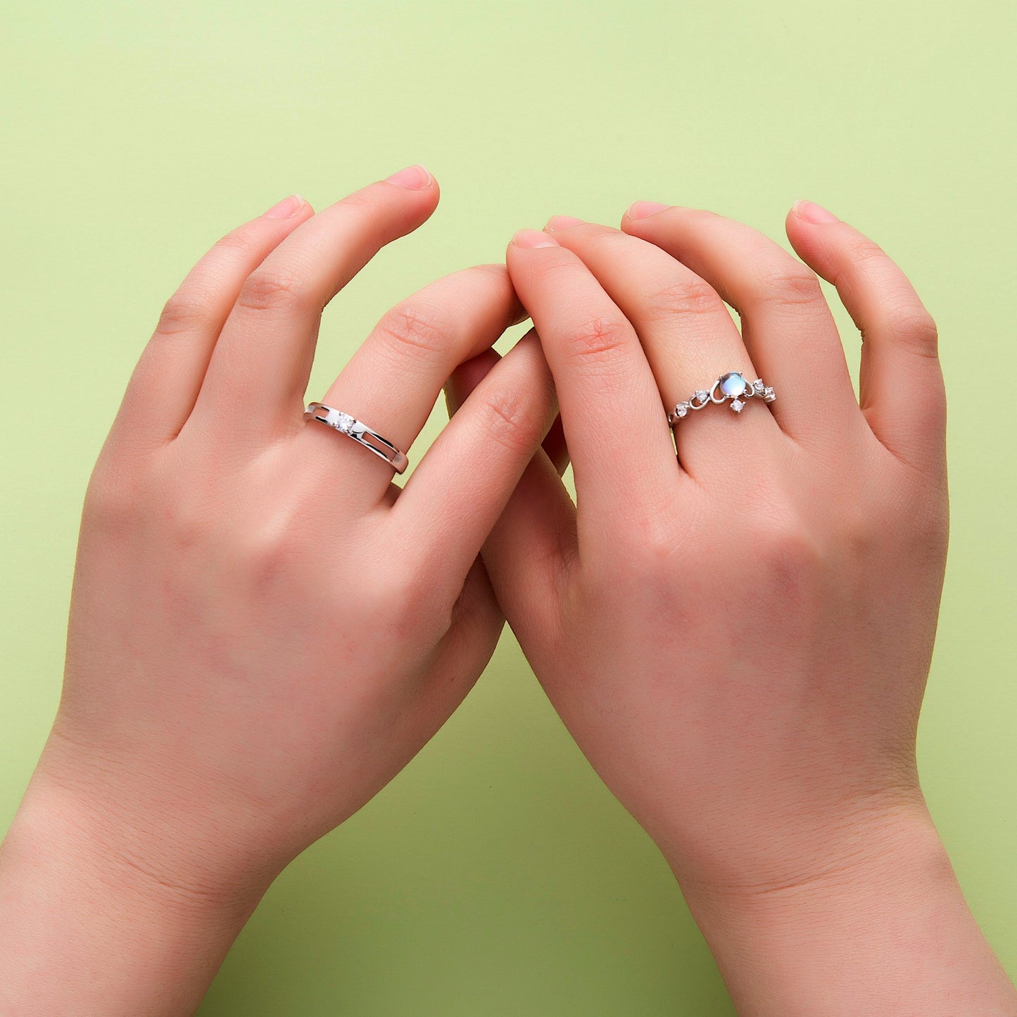 Moonstone CZ Silver Couple Rings