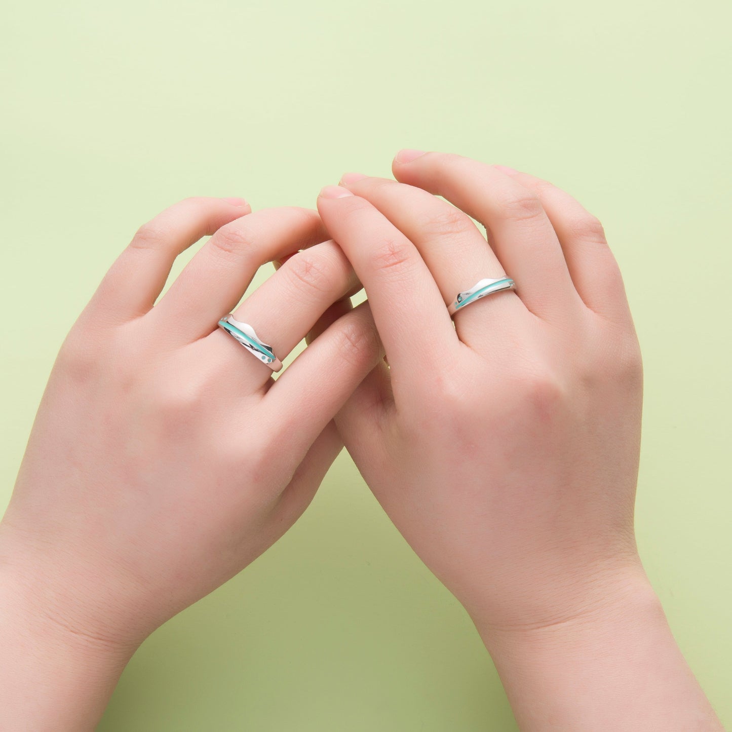 Sea Waves Silver Couple Rings