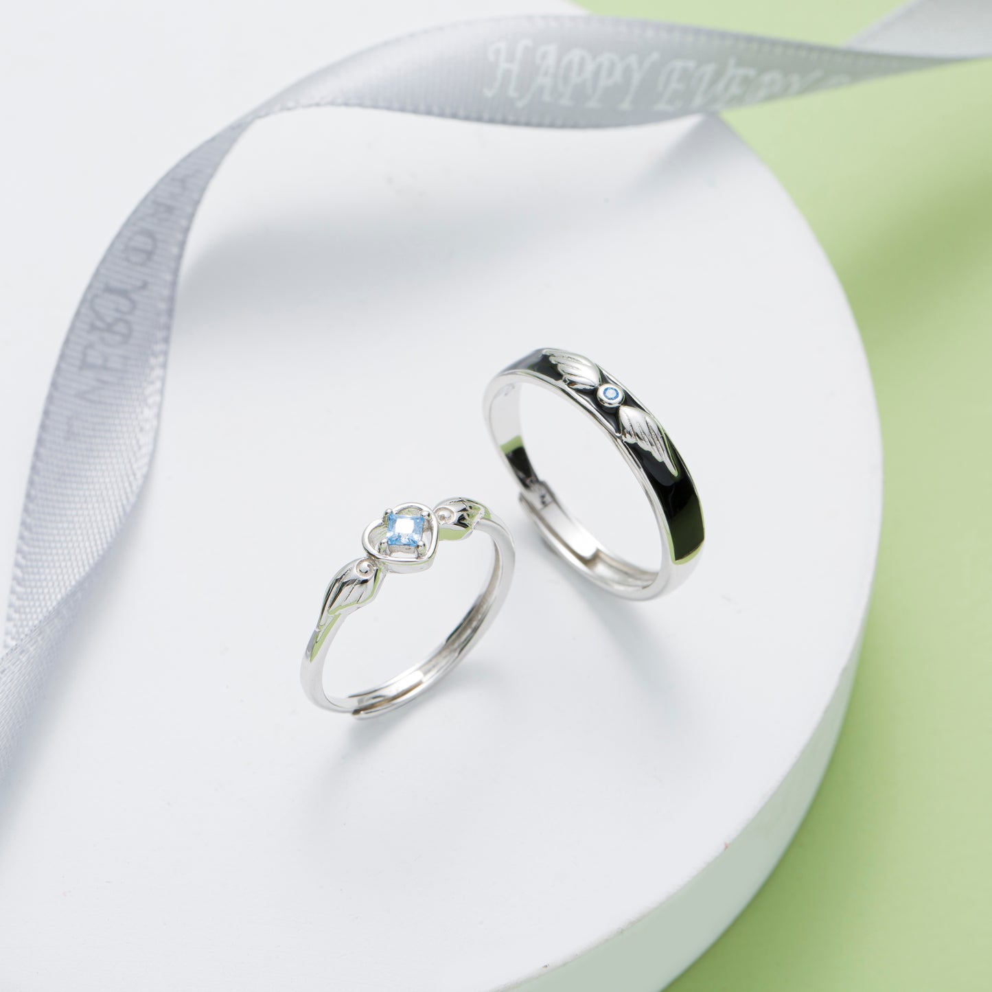 Angel Wings CZ Silver Couple Rings