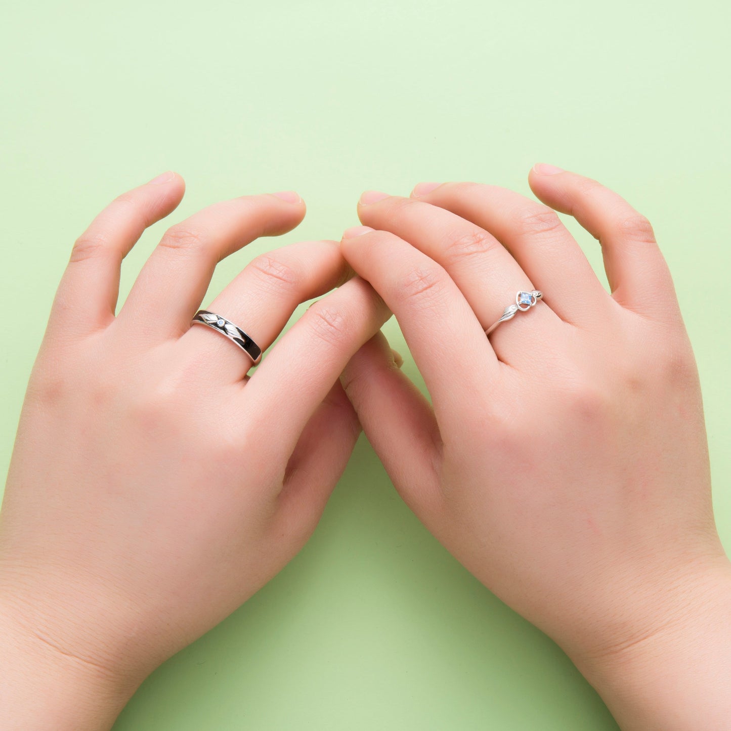 Angel Wings CZ Silver Couple Rings