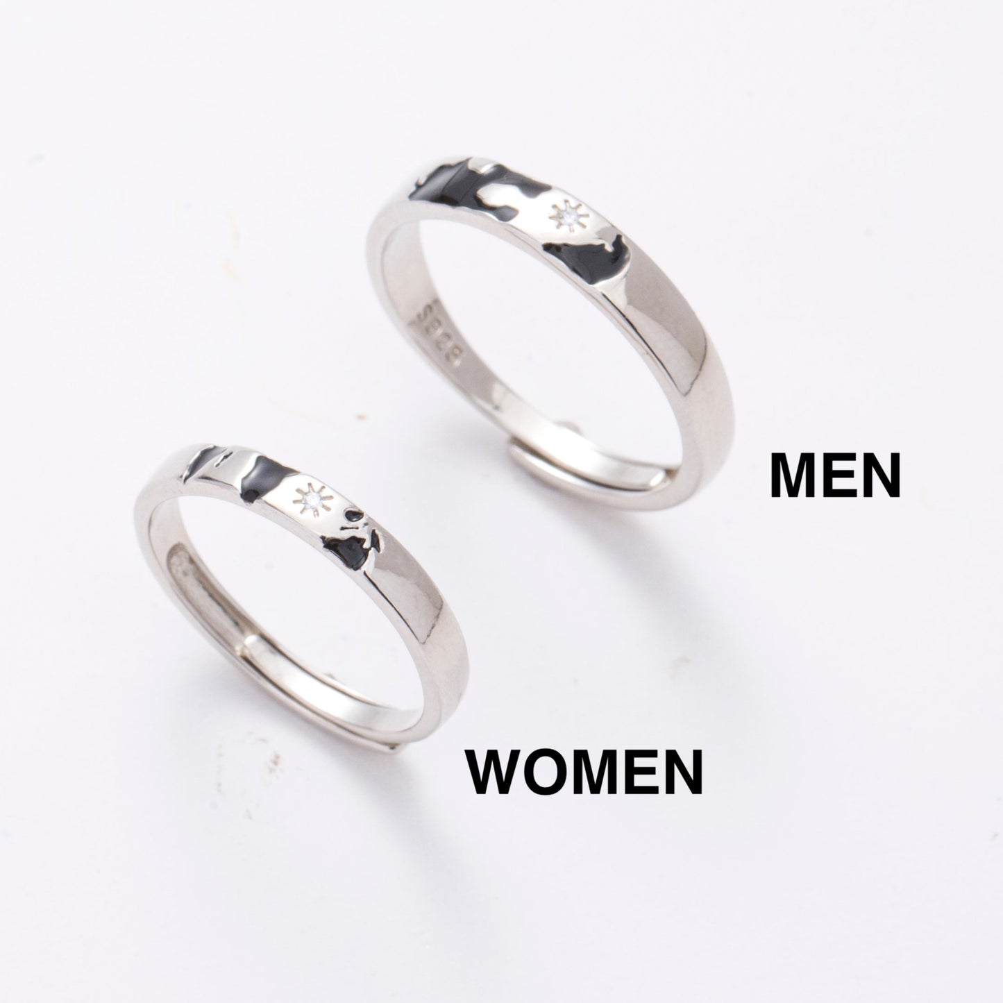 Worldmap Silver Couple Rings