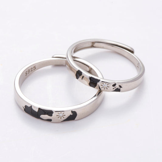 Worldmap Silver Couple Rings