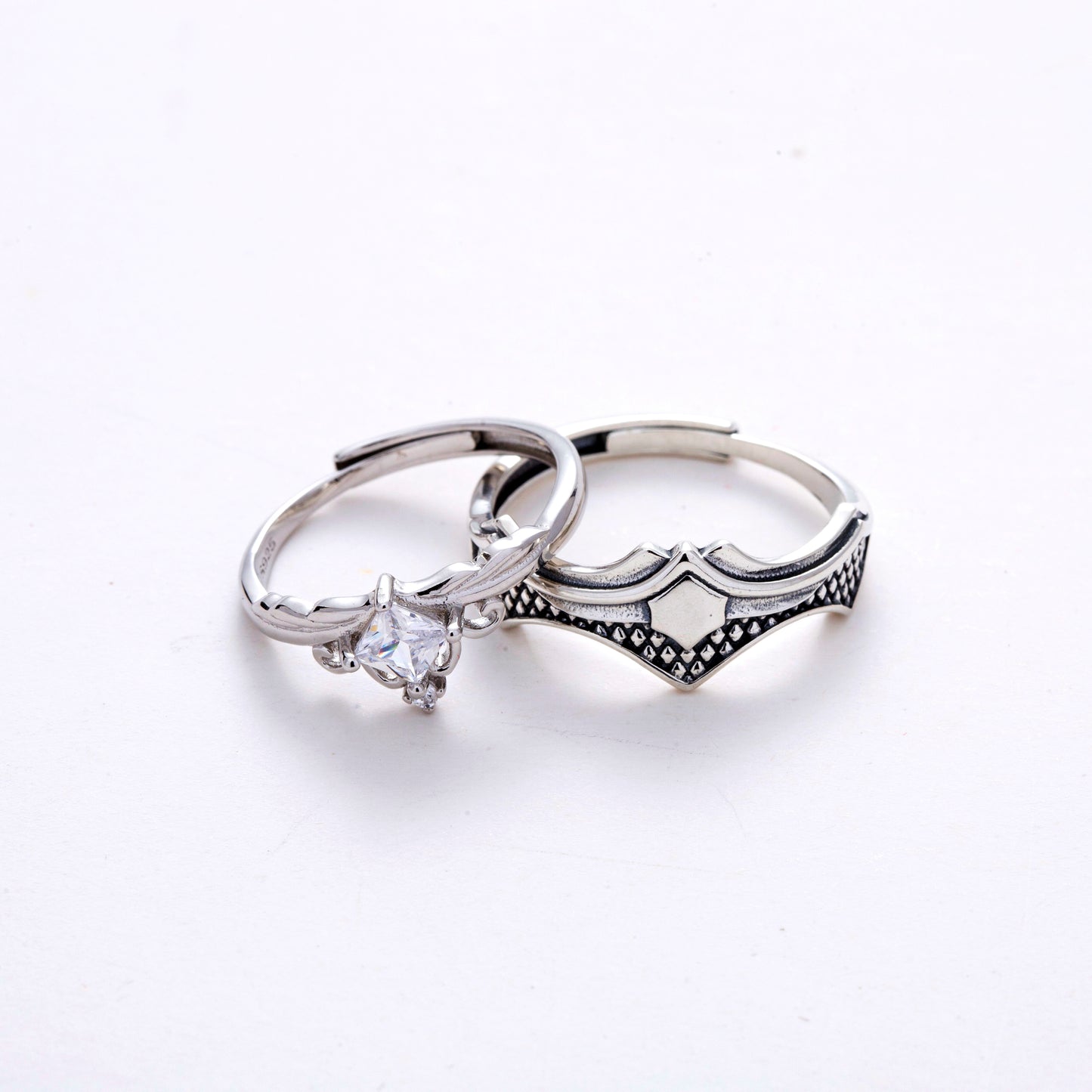 Princess Knight Silver Couple Rings Adjustable in Sizes