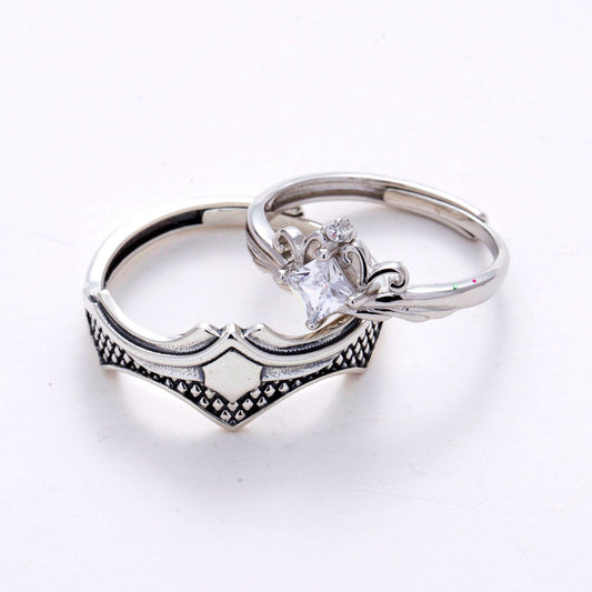 Princess Knight Silver Couple Rings Adjustable in Sizes