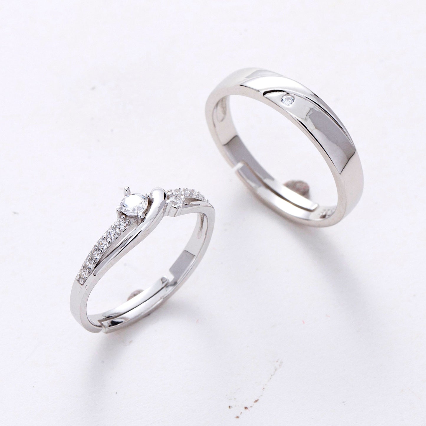 AAA Zircon 925 Silver Couple Rings Adjustable in Sizes