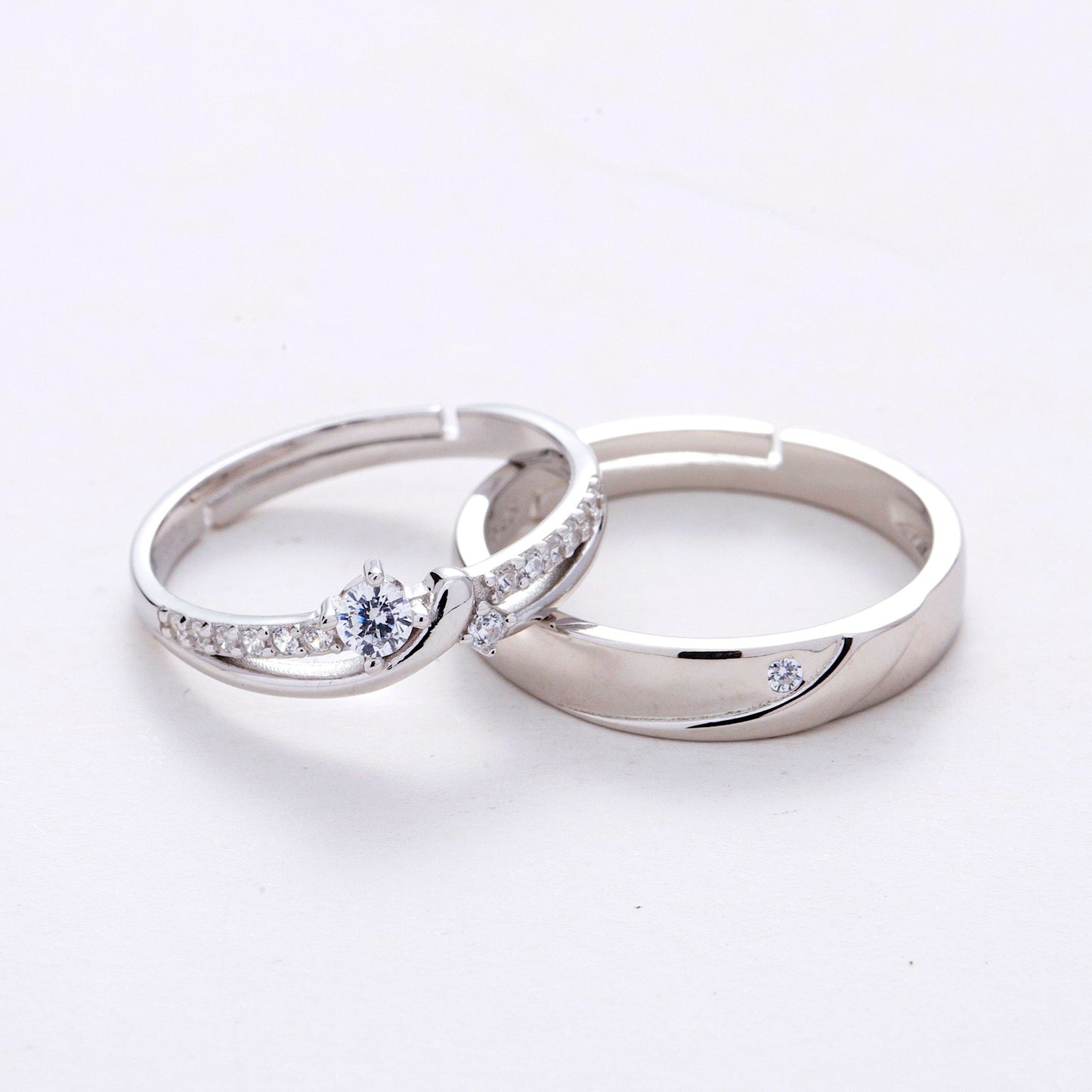 AAA Zircon 925 Silver Couple Rings Adjustable in Sizes