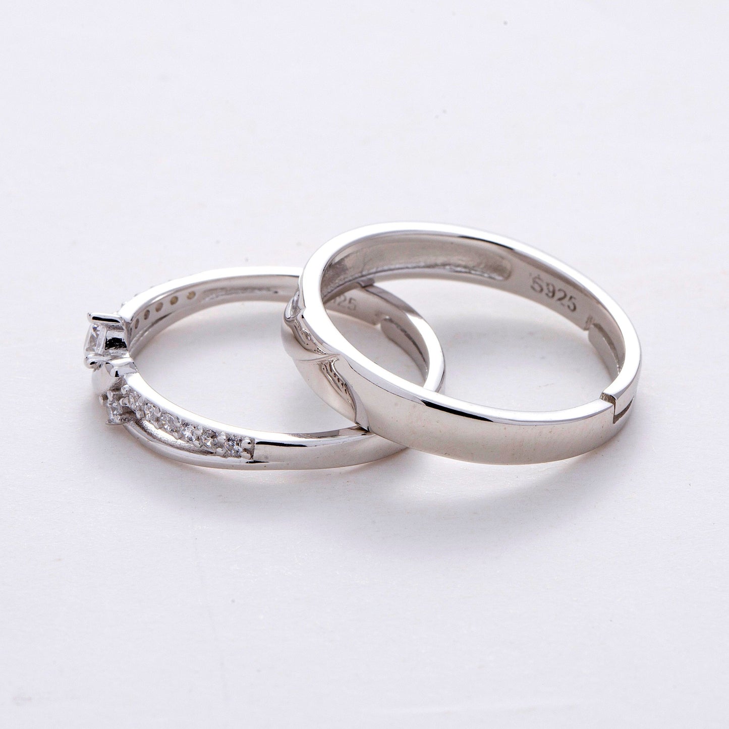 AAA Zircon 925 Silver Couple Rings Adjustable in Sizes