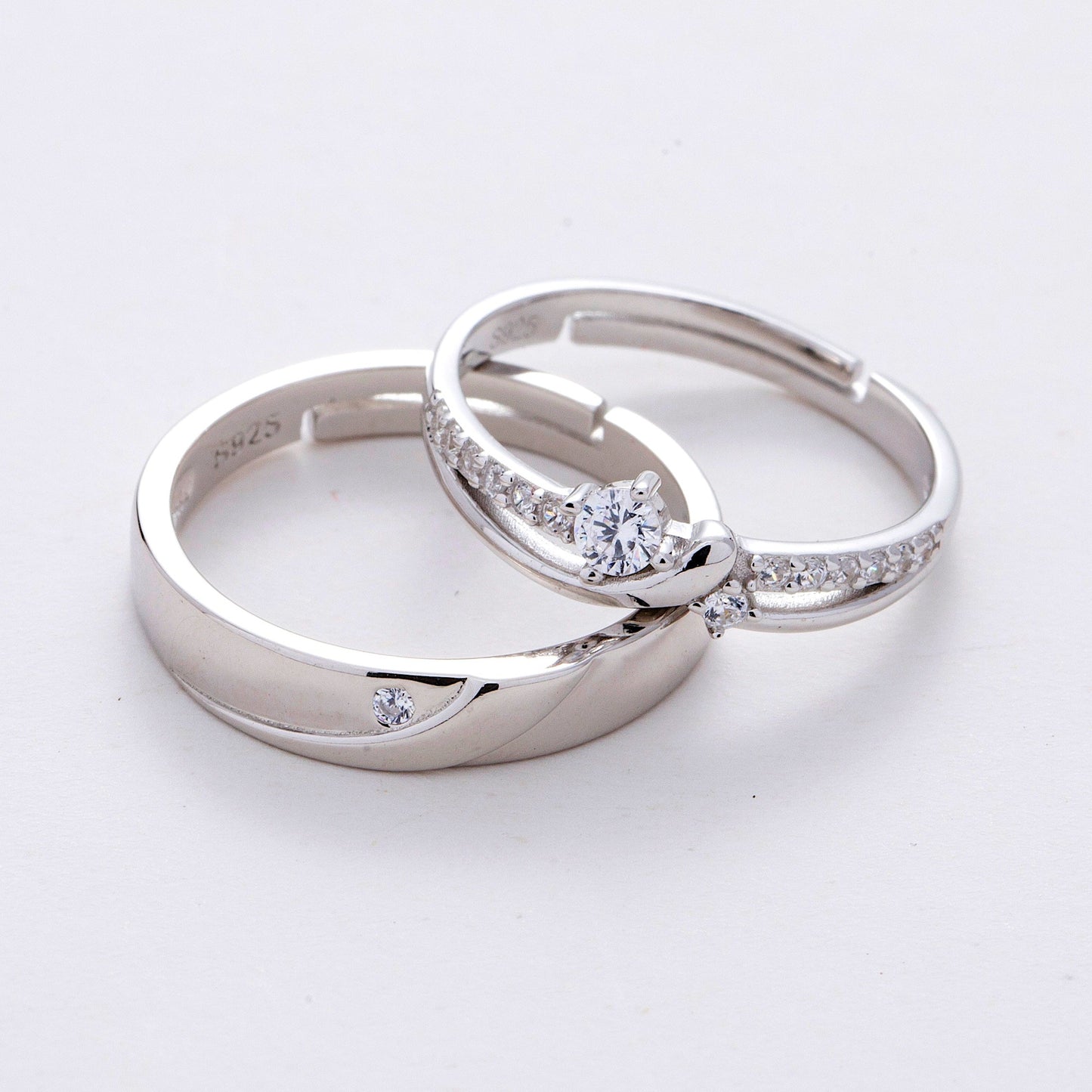 AAA Zircon 925 Silver Couple Rings Adjustable in Sizes