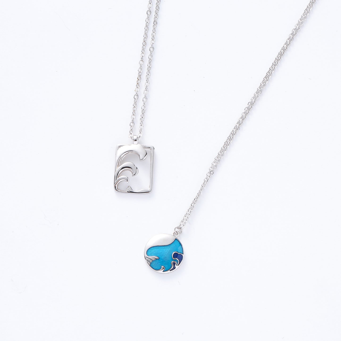 Sky Waves 925 Silver Couple Necklace