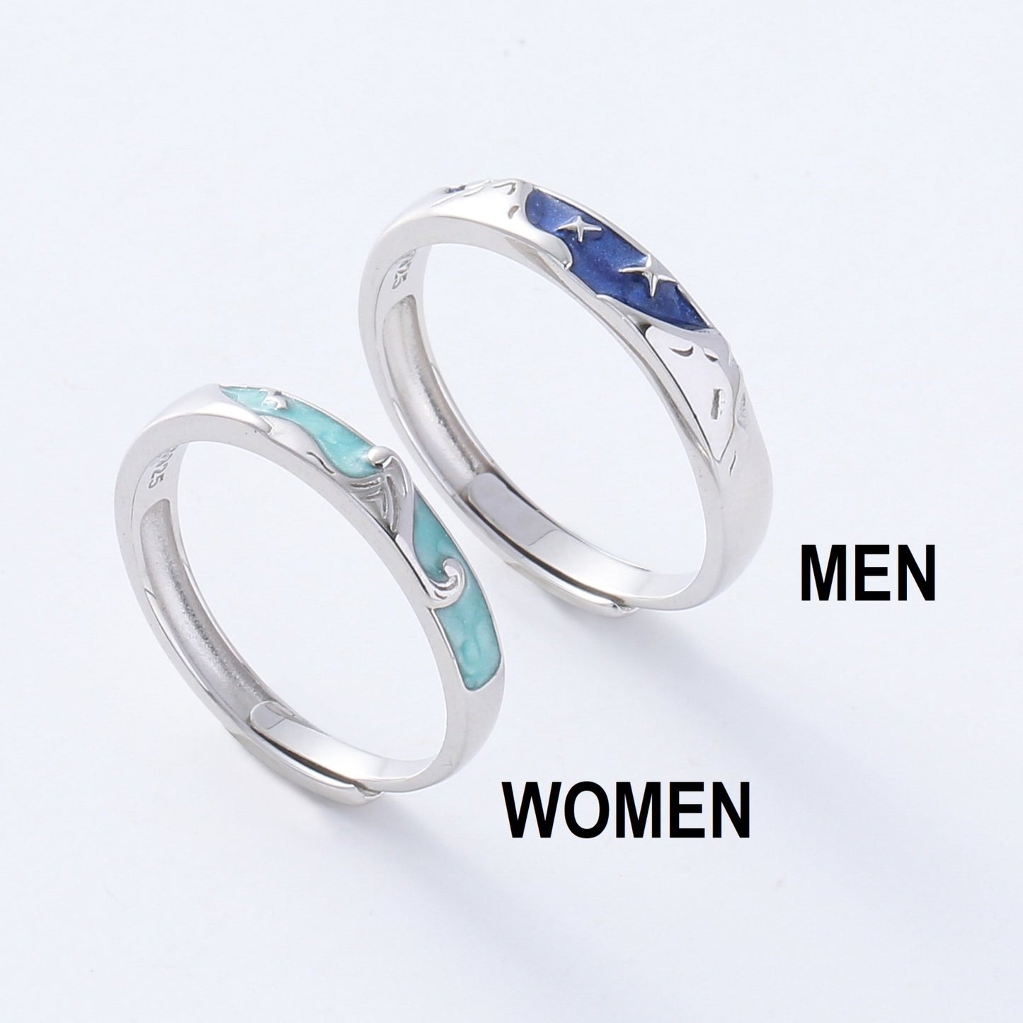 Couple Rings Silver | Sea Waves Couple Rings | AVIJEWELRY