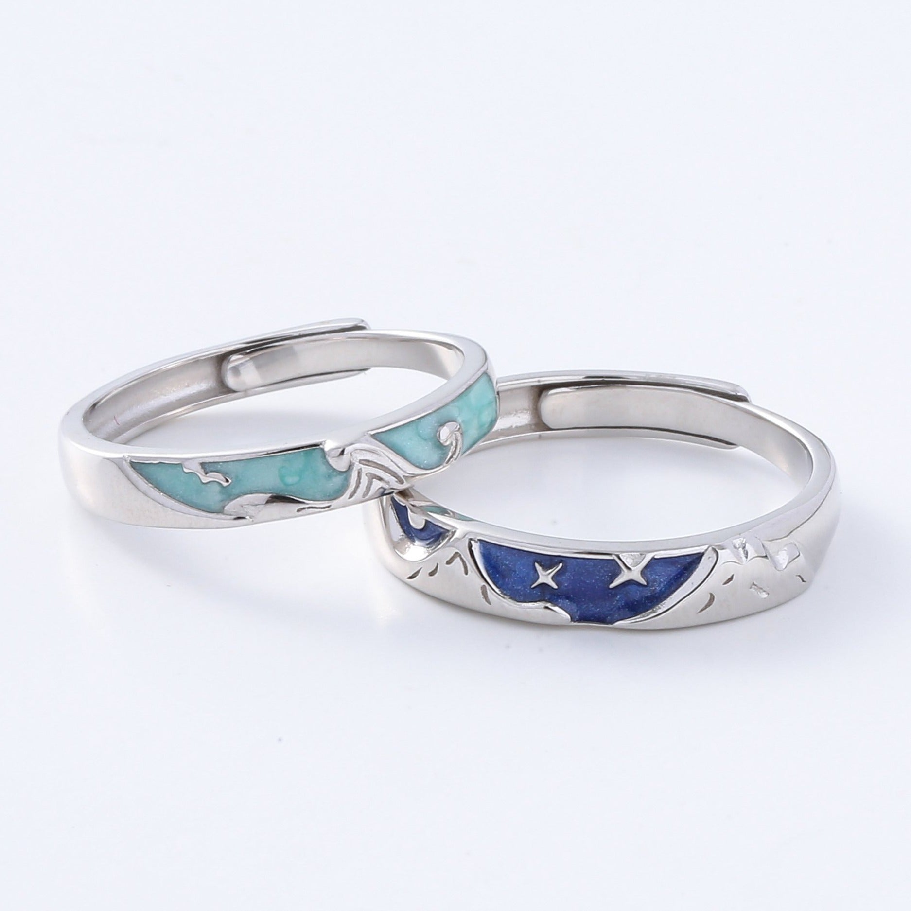 Couple Rings Silver | Sea Waves Couple Rings | AVIJEWELRY